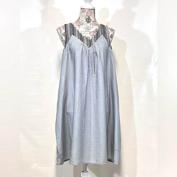 DOE & RAE Light blue Sleeveless embroidered top shift‎ dress size L. - Picture 1 of 14